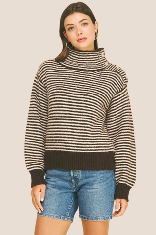 Striped Button Mock Neck