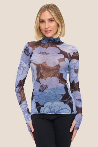 Floral Mesh Mock Neck