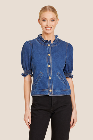 Denim Ruffle Neck Jacket